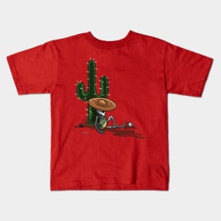 Cactus and skeleton at sunset in the desert Kids T-Shirt